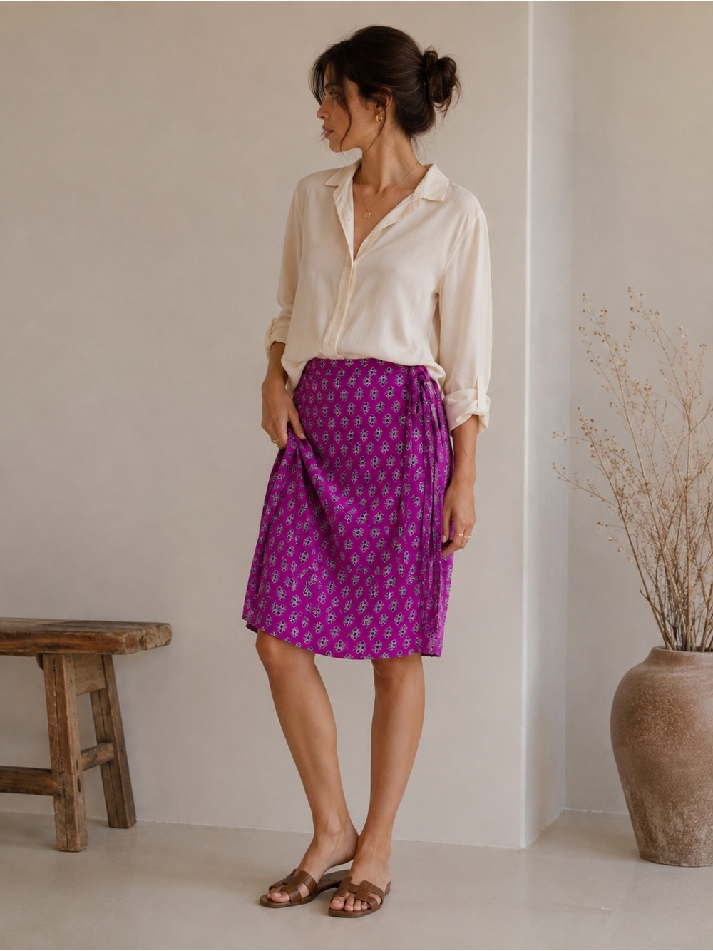 J.Crew Wrap Midi Skirt in Magenta Floral Print Boho Size Medium